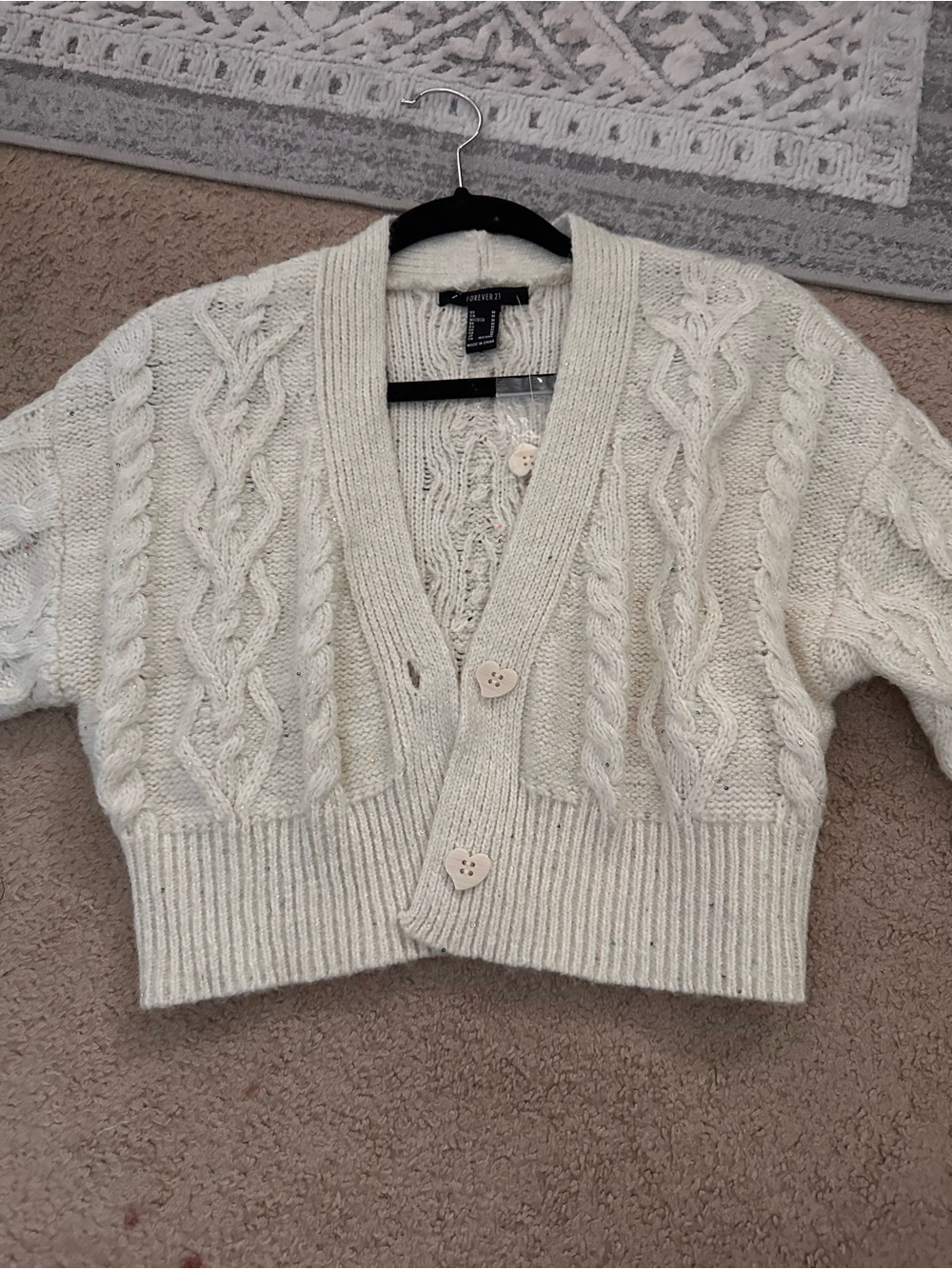 Forever 21 Cream Cable Knit Button-Up Cardigan